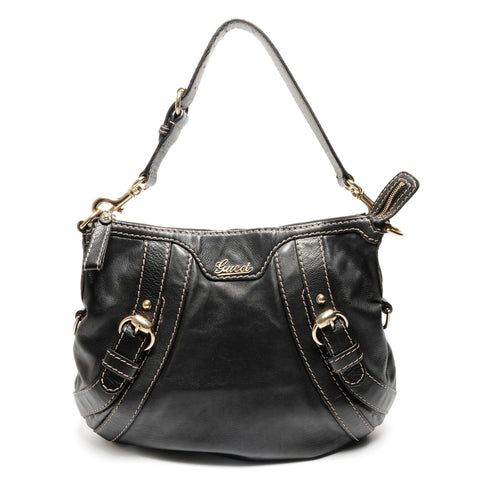 GUCCI Leather Hobo Bag Shoulder Bag black WS27126