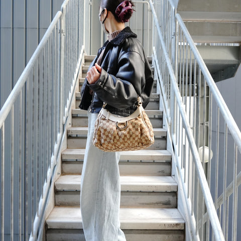 GUCCI GG Canvas Abbey Hobo Handbag Brown WS27127