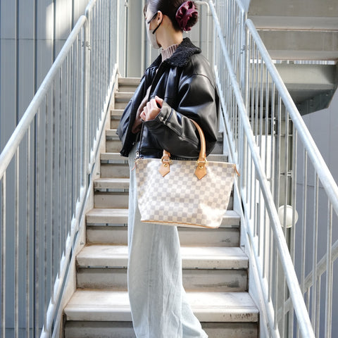 LOUIS VUITTON 2008 Damier Azur Saleya PM Handbag white WS27136