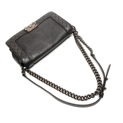 CHANEL No. 18 Boy Chanel Gunmetal Chain 2013-2015 Shoulder Bag black WS27137