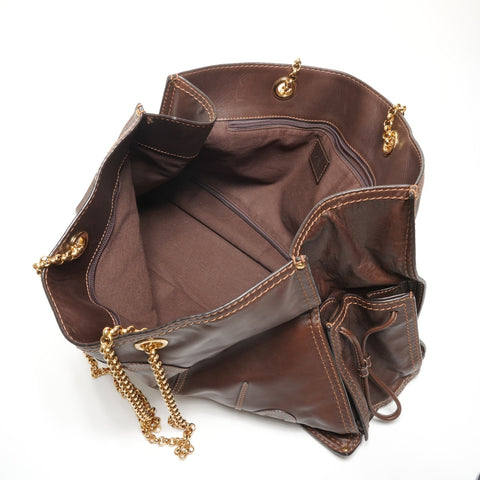 LOEWE Leather Chain Strap Shoulder Bag Brown WS27143