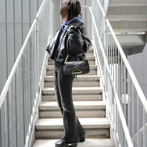 Christian Dior Marispearl Leather Shoulder Bag black WS27145