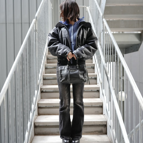 BALENCIAGA Mini Paper Leather 2way Shoulder Bag black WS27151