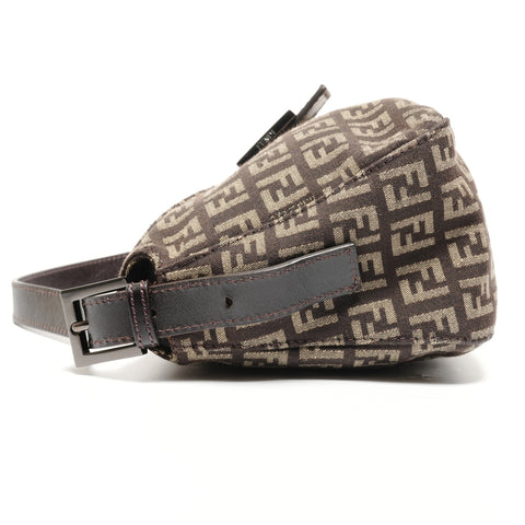 FENDI Zucchino Mamma Bucket Canvas Shoulder Bag Brown WS27156