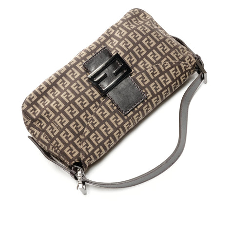 FENDI Zucchino Mamma Bucket Canvas Shoulder Bag Brown WS27156