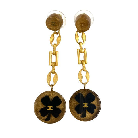 Chanel Coco Mark Clover Swing Earrings Gold WS2715