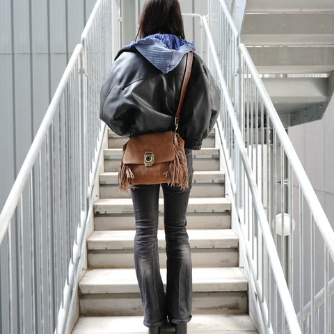 CELINE Fringe Suede Shoulder Bag Brown WS27165