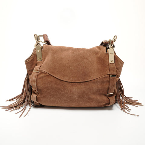 CELINE Fringe Suede Shoulder Bag Brown WS27165