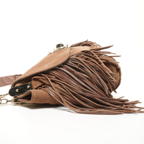 CELINE Fringe Suede Shoulder Bag Brown WS27165