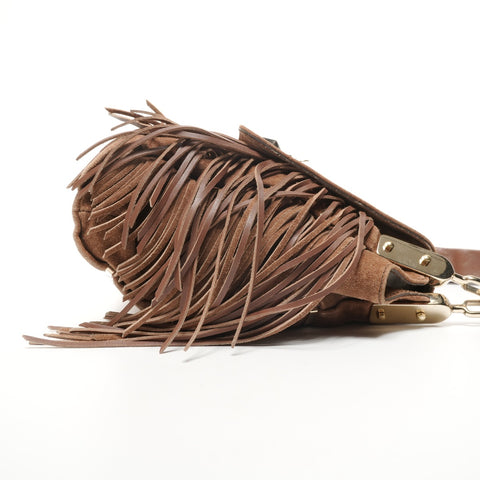 CELINE Fringe Suede Shoulder Bag Brown WS27165