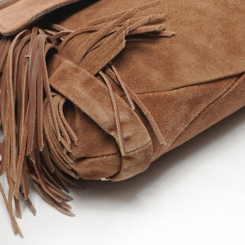 CELINE Fringe Suede Shoulder Bag Brown WS27165
