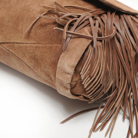 CELINE Fringe Suede Shoulder Bag Brown WS27165