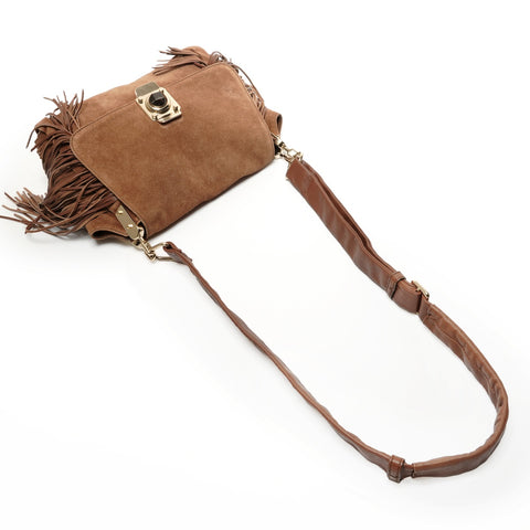CELINE Fringe Suede Shoulder Bag Brown WS27165