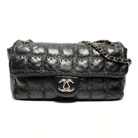 CHANEL No. 12 Chocolate Bar Lambskin Chain Shoulder Bag black WS27174