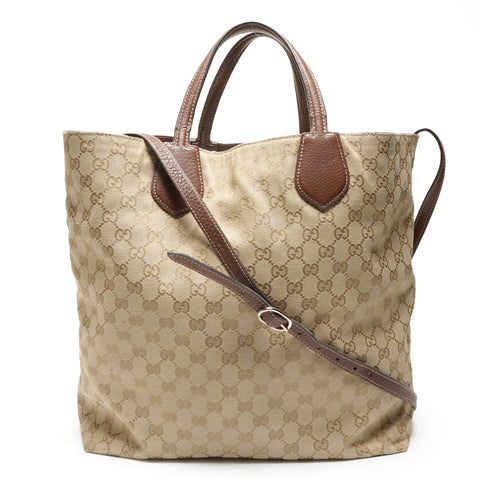 GUCCI GG canvas leather reversible Tote Bag beige WS27175