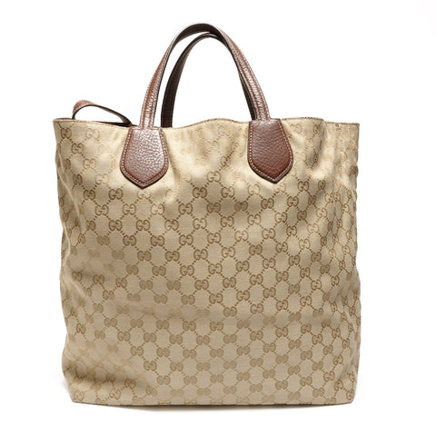 GUCCI GG canvas leather reversible Tote Bag beige WS27175
