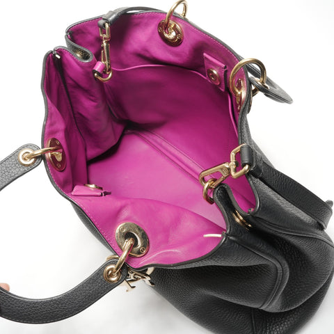 Christian Dior 2014 Diorissimo Leather 2-way Bag with Pouch Handbag black WS27176