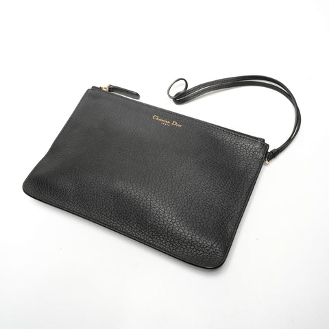 Christian Dior 2014 Diorissimo Leather 2-way Bag with Pouch Handbag black WS27176