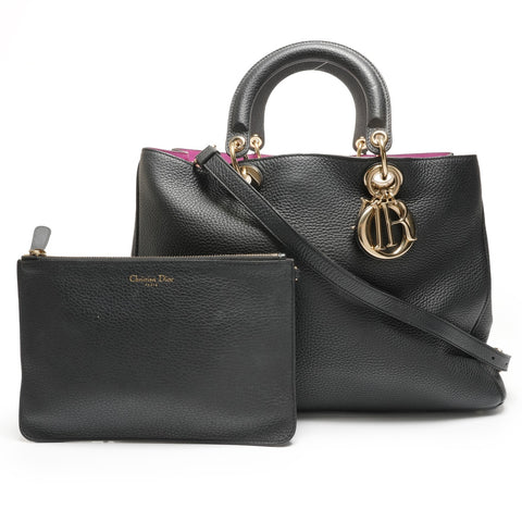Christian Dior 2014 Diorissimo Leather 2-way Bag with Pouch Handbag black WS27176