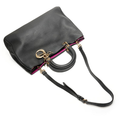 Christian Dior 2014 Diorissimo Leather 2-way Bag with Pouch Handbag black WS27176