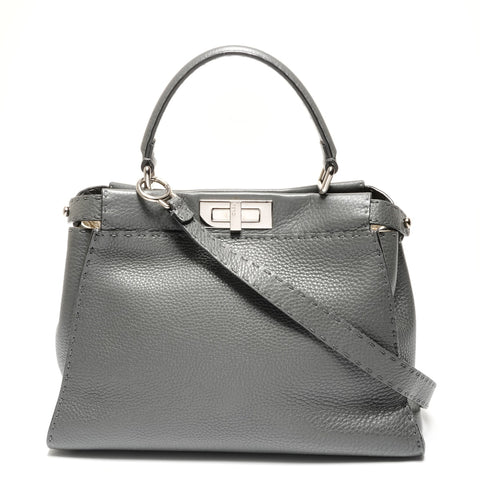 FENDI Leather Peekaboo 2way Selleria Handbag gray WS27179