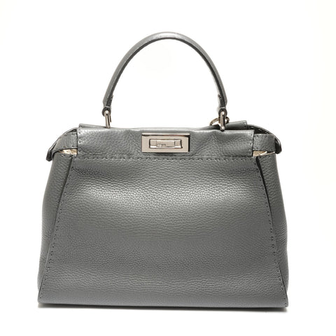 FENDI Leather Peekaboo 2way Selleria Handbag gray WS27179