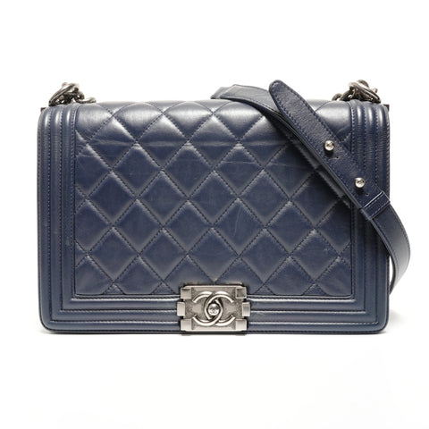 CHANEL Item No. 19 Boy Chanel Lambskin Shoulder Bag Navy WS27180