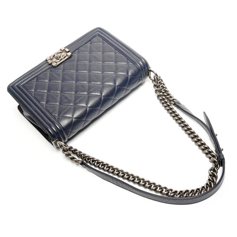 CHANEL Item No. 19 Boy Chanel Lambskin Shoulder Bag Navy WS27180