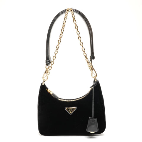 PRADA Velvet Hobo Chain 2way Shoulder Bag black WS27184