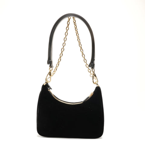 PRADA Velvet Hobo Chain 2way Shoulder Bag black WS27184