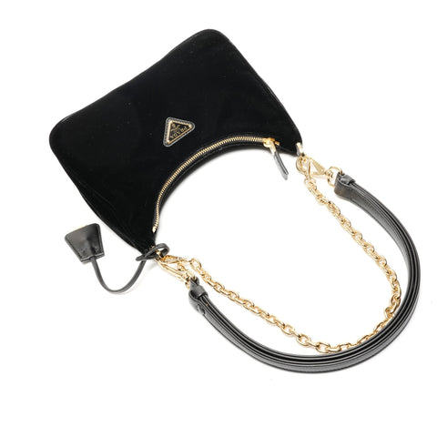 PRADA Velvet Hobo Chain 2way Shoulder Bag black WS27184