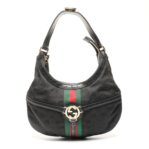 GUCCI GG Canvas Sherry Line Interlocking Shoulder Bag black WS27185