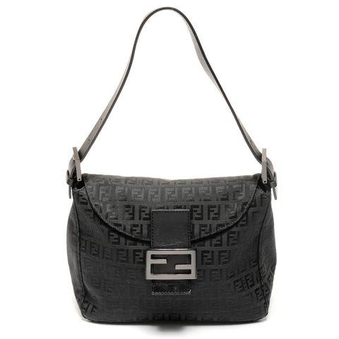 FENDI Zucchino Mamma Bucket Canvas Shoulder Bag black WS27186