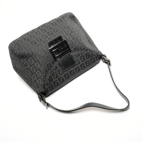 FENDI Zucchino Mamma Bucket Canvas Shoulder Bag black WS27186