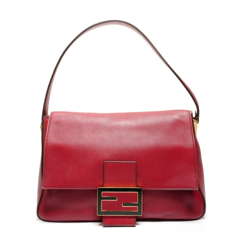 FENDI Forever Leather Mamma Baguette Shoulder Bag Red WS27187