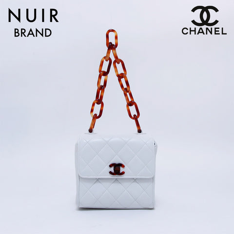 Chanel Matelasse Small Bag 1992 Handbag VINTAGE Used Classic Lambskin White WS2719
