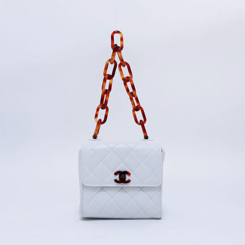 Chanel Matelasse Small Bag 1992 Handbag VINTAGE Used Classic Lambskin White WS2719