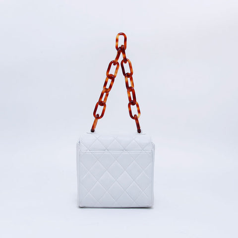 Chanel Matelasse Small Bag 1992 Handbag VINTAGE Used Classic Lambskin White WS2719