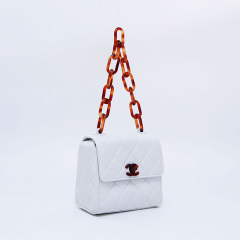 Chanel Matelasse Small Bag 1992 Handbag VINTAGE Used Classic Lambskin White WS2719
