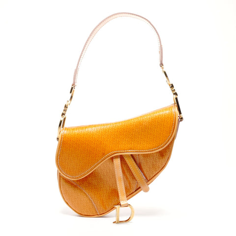 Christian Dior Patent leather saddle bag Handbag Orange WS27190