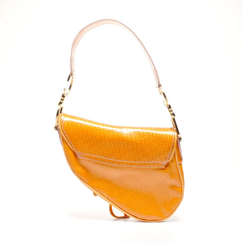 Christian Dior Patent leather saddle bag Handbag Orange WS27190