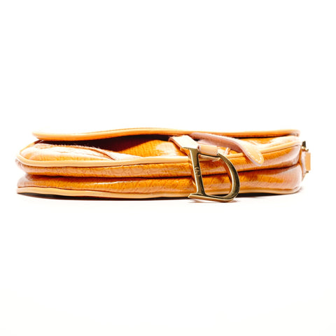 Christian Dior Patent leather saddle bag Handbag Orange WS27190