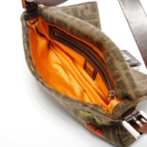 FENDI Zucca Wool Mamma Baguette Shoulder Bag khaki WS27191