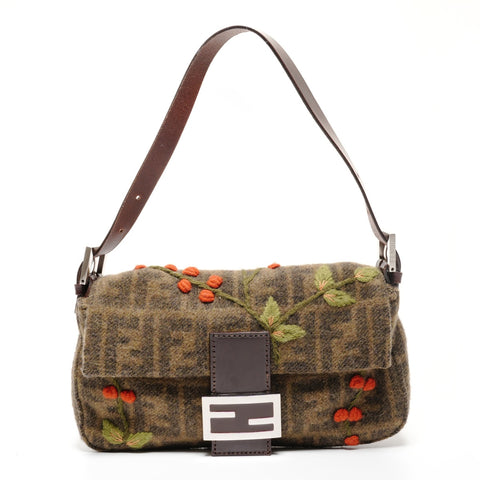 FENDI Zucca Wool Mamma Baguette Shoulder Bag khaki WS27191
