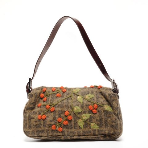 FENDI Zucca Wool Mamma Baguette Shoulder Bag khaki WS27191