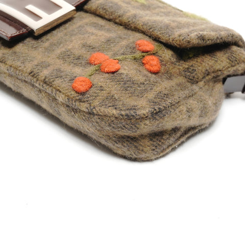 FENDI Zucca Wool Mamma Baguette Shoulder Bag khaki WS27191