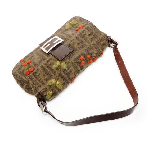 FENDI Zucca Wool Mamma Baguette Shoulder Bag khaki WS27191