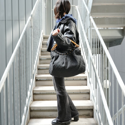 GUCCI Gucci Black Bamboo Handle Handbag black WS27192