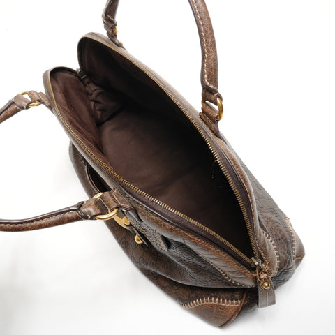 GUCCI GG Horsebit Leather Boston Bag Handbag Brown WS27204