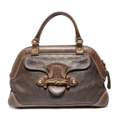 GUCCI GG Horsebit Leather Boston Bag Handbag Brown WS27204